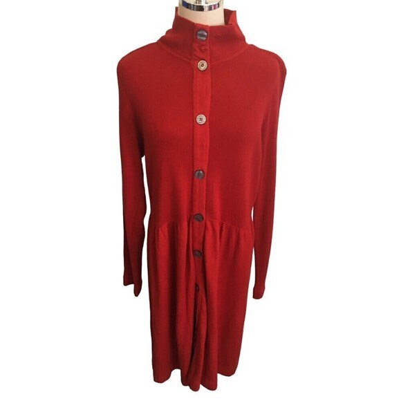 Russ Berens Red Size Large Dress Or Duster Lagenlook Minimalist ButtonUp NEW NWT - Picture 1 of 7